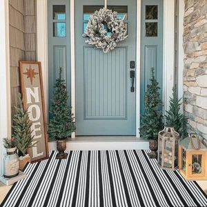 Black and White Striped Outdoor Rug Front Porch Rug 35.4'' x 59'' Front Door ... - Picture 1 of 8