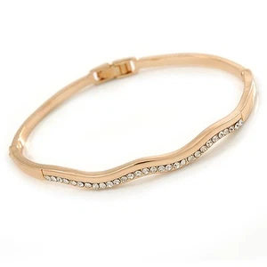 Goldfarbener, gewellter Armreif mit Kristall - 18 cm L - Bild 1 von 4