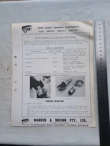 W&B Warren & Brown Special Tools Tappet Radius Grinding Attachments 2410 Page - Picture 1 of 2