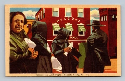 Vintage Mennonite Amish Lancaster County PA Linen Postcard Colorcraft - Image 1 of 2