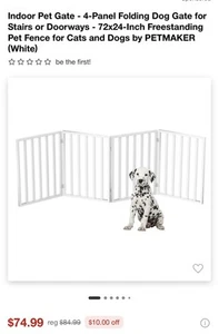 PETMAKER Free Standing Wooden 4 PANEL Foldable Pet Gate Dog Barrier White NEW! - Picture 1 of 4