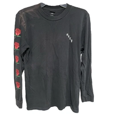 Oversized Obey Womens Olde Rose Long Sleeve Tee Size XS Flower Streetwear FLAWED - Image 1 of 4