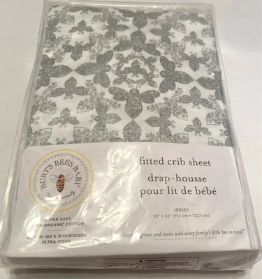¡Nuevo! Sábana bajera ajustable Burt's Bees gris/blanco mariposa algodón orgánico 28"x52" Foto 1 de 4