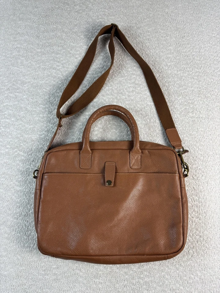 Mark & Graham Pebbled Leather Briefcase Laptop Bag Brown Crossbody Messenger - Image 1 of 4