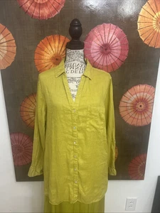C&C CALIFORNIA 100% Linen Chartreuse Shirt Effortless Casual Minimalist Sz L - Picture 1 of 5