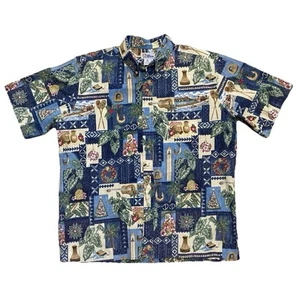 Camicia hawaiana vintage Reyn Spooner RP Mele Kalikimaka uomo XL Babbo Natale tavola da surf - Foto 1 di 15