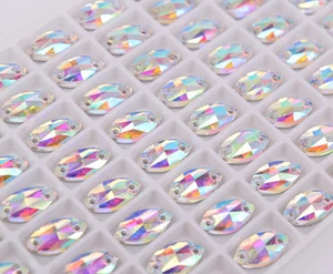 Vidrio de Estrás Costado Blanco AB Navette 6x12 mm Cuentas Planas de Cristal - Imagen 1 de 7