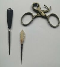 3 antique sewing tools scissors Needle measures craft equipment
