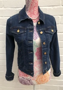 Nuova giacca denim Karen Millen Organic Western Nancy blu lavaggio medio UK 8 EUR 36 - Foto 1 di 9