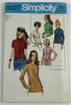 Simplicity 8927 70s Misses' Tops 4 Styles Size 18 Sewing Pattern UC FF OOP VTG - Image 1 of 4