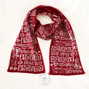 NWT COACH Red Poppy Graffiti Signature Long Muffler Winter Scarf Wrap NEW - Picture 1 of 3