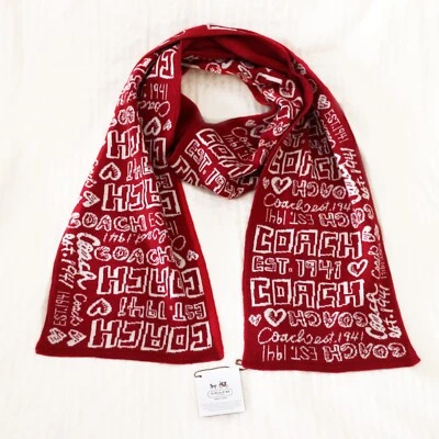 NWT COACH Red Poppy Graffiti Signature Long Muffler Winter Scarf Wrap NEW - Image 1 of 3