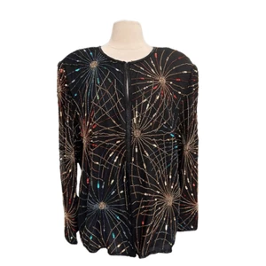 Vintage Laurence Kazar Silk Beaded Cardigan 2X Firework Colorful Evening NEW - Picture 1 of 16