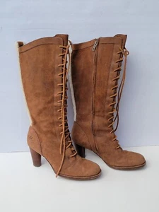 Botas UGG Camille para mujer talla 6 de cuero marrón con cremallera de encaje (F8007F) - Imagen 1 de 11