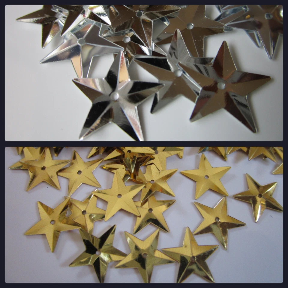 MARKENLOS 50 pezzi Star Applicazione Cucito Paillettes Oro Argento 15mm IT