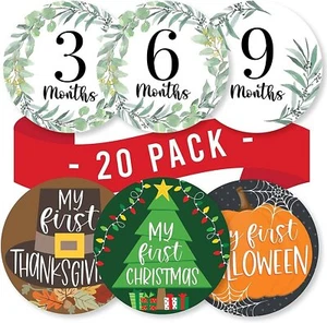 20 Monthly Baby Milestone Stickers - Greenery Baby Monthly Milestone... - Picture 1 of 8