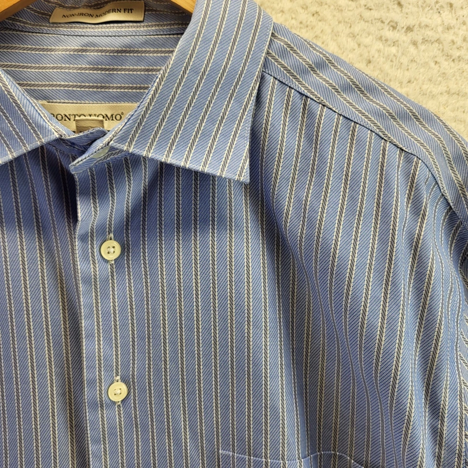Pronto Uomo Button Up Shirt Men XLT Tall Blue Striped Non-Iron Modern Fit Pocket - Image 1 of 4