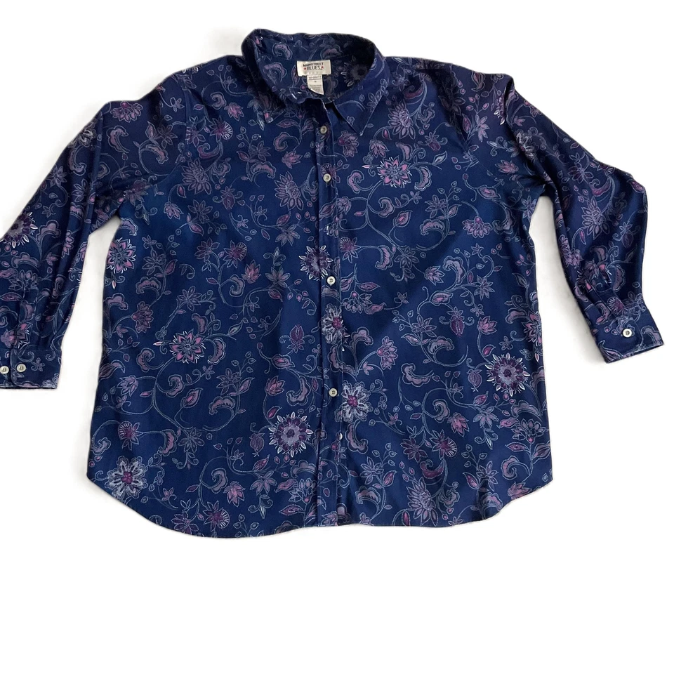 Camisa Mainstreet Azul Floral Manga Larga Cuello Abotonada Talla 1X Foto 1 de 4