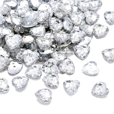 100x Acrylic Crystal Clear Rhinestone Buttons 2-Hole Heart Faceted 13x13x4mm - Image 1 of 4