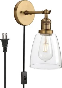 Industrial Plug In Wall Sconce with Switch 5.5" Bell Glass Shade Light Fixture - Picture 1 of 36