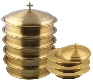 5 Communion Trays with A Lid & 3 Stacking Bread Plates with A Lid - Brass Matte - Photo 1 sur 11