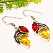 Garnet Stone Jewelry Earring 1.78" Super Quality Citrine Gemstone & Orange