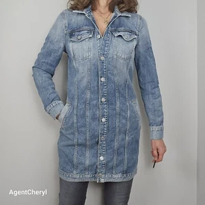 7 FOR ALL HUMANITY S/M Chaqueta de Jean Larga Denim Abrigo Vestido Azul Claro Largo - Imagen 1 de 21