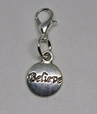 Dije de plata "Believe"/tirador de cremallera/colgante; 5 o 20 piezas; lote a granel; regalos favores Foto 1 de 2