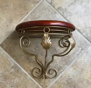 Applique da parete vintage oro metallo e ciliegio legno colorato mensola mezza rotonda - Foto 1 di 11