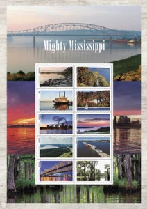 Francobollo USA 2022 Sct#5698-5707 Mighty Mississippi 1 foglio completo di 10 pezzi francobolli MNH  - Foto 1 di 1