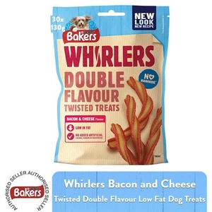 30 x 130g Bakers Whirlers Dog Treats Low Fat Bacon & Cheese Double Flavour - Picture 1 of 6