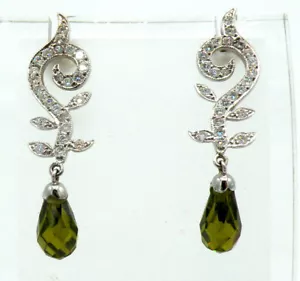 Lovely 18K Gold with Diamonds (1.0 ctw) and Peridot Earrings - Picture 1 of 6