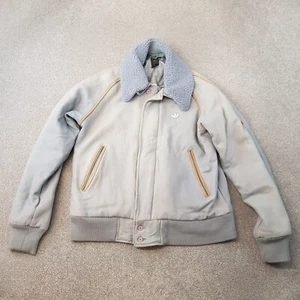 Vintage Adidas Mens Jacket Medium Grey Wool Bomber Coat Quilted Trefoil Firebird - Picture 1 of 14
