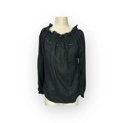 By Malene Birger Black Eyelet Ruffle Neck Top 34 XS US - Image 1 of 4