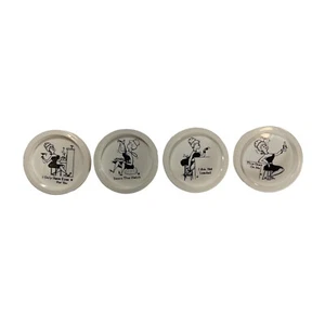 Vintage Cheeky Naughty MCM Coaster Set Of 4 Plastic 3.5” Round Humorous White - Picture 1 of 9