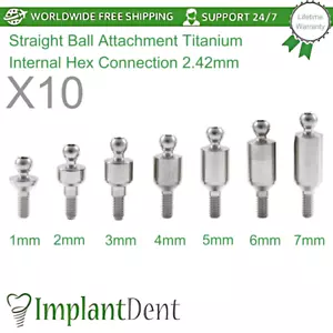 10x Accesorio de bola recta titanio dental estándar conexión hexagonal interna 2,42 mm - Imagen 1 de 3