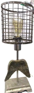 Industrial Table Lamp Metal Wire Mesh Shade Spread Winged Steampunk - Picture 1 of 19
