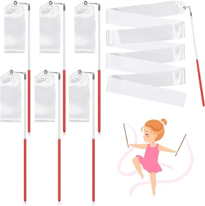 6 Stück weiße Tanzbänder Gymnastikband Tänzerstab für Kinder Mädchen Rhythmik - Bild 1 von 12