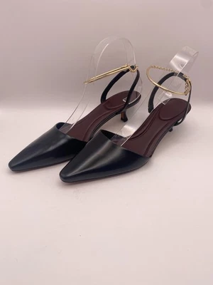 Vince Women's Sarita Pointed Toe Anklet Kitten Black Leather Heel Pumps Sz 8 M - Image 1 of 4