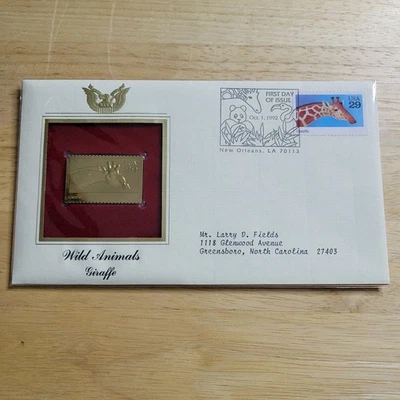 Wild Animals Giraffe 22kt Gold Replica Stamp 1st Day w/card - Image 1 of 4