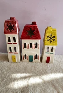 Sets Of 3 House Tealight Holders | Ceramic Meadow House Tea Light Candle Holder - Picture 1 of 6
