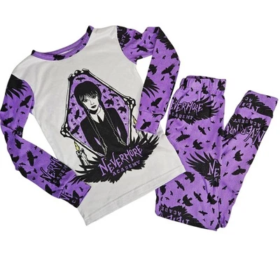 Wednesday Addams Nevermore Academy 2 pc Pajamas Kids Girls Size 8 Purple Black - Image 1 of 4