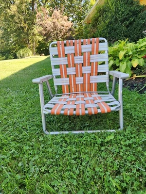 Винтажное алюминиевое перепончатое складное кресло для газона пляжное кресло  - Изображение 1 из 4