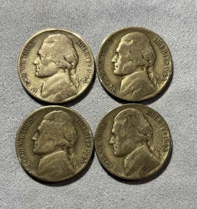 Lot of 4 Jefferson Silver War Nickels-All dated 1943P Each coin is .0563 silver. - Picture 1 of 2