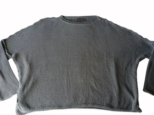 Wooden Ships Gray Cotton Blend Knit Sweater M L Dropped Sleeve Cropped Womens - Picture 1 of 7