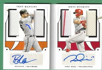  2019 National Treasures /99 Auto Rhys Hoskins Trey Mancini Booklet 2 COLOR  - Image 1 of 2