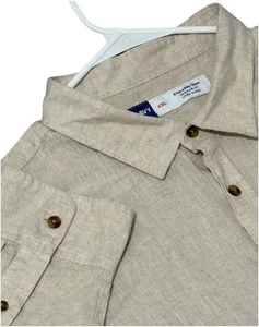 Camisa con botones Old Navy para hombre 2XL beige manga larga lino algodón cuello extendido - Imagen 1 de 11