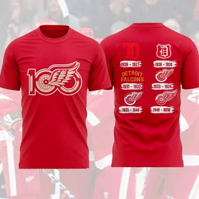 Detroit Red Wings 100th Anniversary Two Sided NHL TShirt - Multicolors, S-5XL - Image 1 of 4