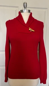 Suéter Lauren By Ralph Lauren Rojo Cuello Chal Algodón Manga Larga Talla Pequeña - Imagen 1 de 9