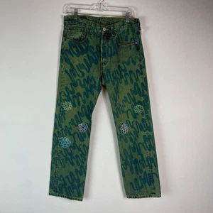 Pantalones de mezclilla verdes Collina Strada Levi's para hombre con flores de estrás pierna recta 28 - Imagen 1 de 6